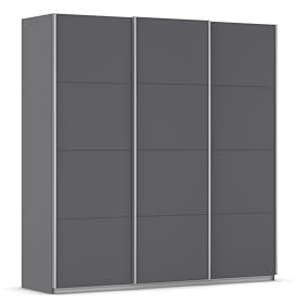 Rauch Möbel KULMBACH, Schwebetürenschrank, Grau metallic, Breite 203 cm | Kleiderschrank mit Schwebetüren, Schiebetüren, 3-türig, Zubehör Basic, für Schlafzimmer, Jugendzimmer, Garderobe, Flur