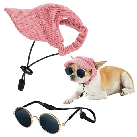 Rainway Sommer Sonnenschutz Mütze für Hunde mit Hundebrille, Hunde Mütze, Hundebrille für kleine Hunde, Kostüm für Katzen, UV Schutz Set für Welpen und Kleine Haustiere - Praktisches Sommer Outfit