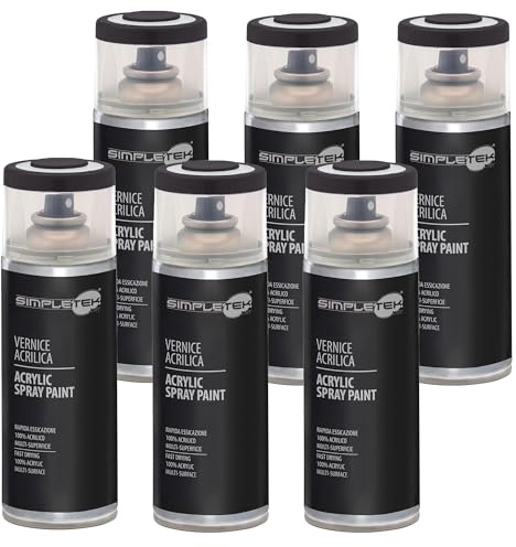 SIMPLETEK - 6X Bomboletta Vernice Spray Acrilico Marrone Grigio RAL 8019 Universale Multimateriale Rapida Asciugatura Interni Esterni 400ml (kit 6 pezzi)