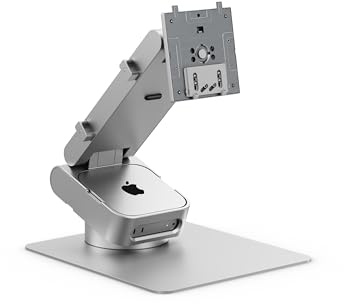 ALOGIC ASPEKT Omi Fold Stand | für 32 Monitor | Klappbar | integrierte Mac mini Halterung | Arbeitsposition 90° - 45° | Display Neigung 22,5° | Silver