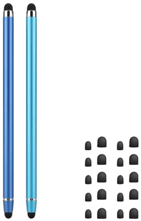 Leloco Touchscreen Stift Handy 2 in 1 Stylus mit 20 Ersatzspitzen | Universeller Touch Stift für Tablet & Smartphone. Inkl. 2 Stifte (Himmelblau & Blau) 20 Silikonspitzen. Keine Batterie nötig.