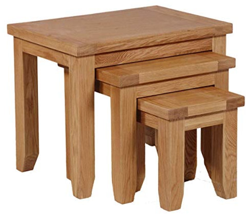 Hallowood Furniture Cotswold Oak 3 Nest of Tables in Medium Oak, Solid Wooden Side Table, Multifunctional Coffee Table, Bedside Lamp Table, Nesting Tables for Living Room and Hallway