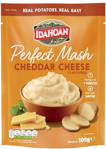 Idahoan Chedder Cheese Flavoured Instant Mash Potato, 1 x 109g single pack, Gluten Free, Vegetarian, Cooks in 1 Minute