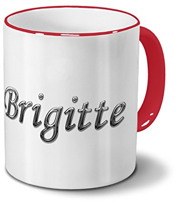 printplanet Tasse mit Namen Brigitte - Motiv Chrom-Schriftzug - Namenstasse, Kaffeebecher, Mug, Becher, Kaffeetasse - Farbe Rot