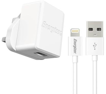 Energizer - Chargeur Secteur pour Smartphone et Tablette - 5W - 1 Port USB-A - Prise UK. Cable Lightning Inclus