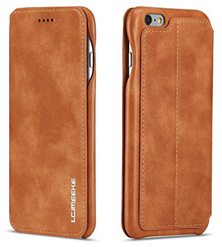 QLTYPRI Case for iPhone 6 Plus/6S Plus, Vintage PU Leather Flip Case with Stand Function, Card Holder, Magnetic Closure - Yellow