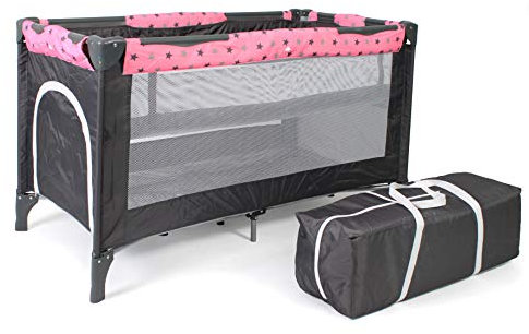 Chic 4 Baby 340 83 Reisebett LUXUS mit Einhängeboden für Neugeborene und Tragetasche, Sternchen grau