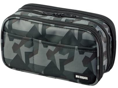 LIHITLAB Large Capacity Triple Zipper Pencil Case For School Office College, Big Capacity 8 Compartments Pencil Bag Holder Adults Teen Boys Girls, Travel Cosmetics Storage, Green Camo (A7556-131)
