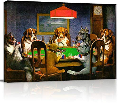 Prime Leader Leinwanddruck – Pokers Hunde Spielkarten – Wanddekoration moderne Kunstwerke Gemälde Bilder für Wohnzimmer gespannt und gerahmt, fertig zum Aufhängen – 61 x 91,4 cm