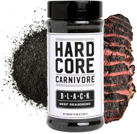 Hardcore Carnivore Black | All-Purpose Beef Seasoning Rub, 13oz Shaker | Texas-Made Classic Coarse Rub with Activated Charcoal - Blend for Steak, Brisket, Burgers, BBQ, Grilling and Smoking MSG Free