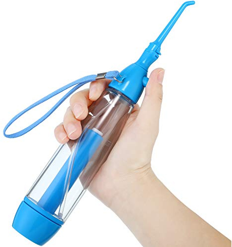 Water Dental Flosser for Teeth Oral Irrigator Water Teeth Cleaner Pick Non Electric Portable Affordable Oral Irrigator Cordless Manual Air Pressure Simple Operation for Home and Travel (Blue)