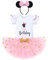 1ter Geburtstag Mädchen Outfits Kurzarm Strampler/T-Shirt Top+Polka Dot Tüll Tutu Rock+Mouse Stirnband 3tlg Prinzessin Geburtstagsparty Kleid Kuchen Smash Fotoshooting Weiß+Rosa-1 1 Jahre