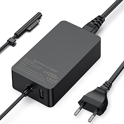 65W Surface Pro Ladegerät 15V 4A Microsoft Surface Ladekabel Netzteil für Surface Pro 11/10/9/8/7/7+/6/5/4/3/X, Surface Laptop 7/6/5/4/3/2 Studio i5, Surface Go 3/2 Tablet, Surface Book 3/2/1, mit USB