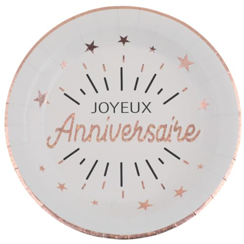 Santex Assiette joyeux anniversaire blanche et rose gold métallique (x10) REF/6647