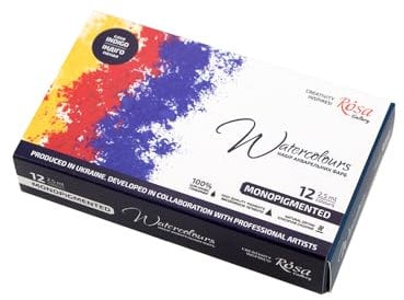 ROSA Gallery Monopigmented - Set di 12 acquerelli professionali da 2,5 ml, kit di colori ad alta resistenza alla luce, per artisti, adulti, custodia in metallo leggero e portatile