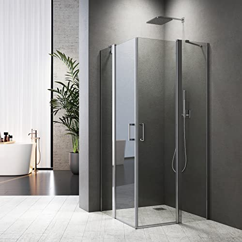 Duschabtrennung Glas Komplett mit Pendeltür 90x120cm Duschabtrennung aus 6 mm NANO-Glas Duschkabine Komplett Eckeinstieg Höhe 185cm