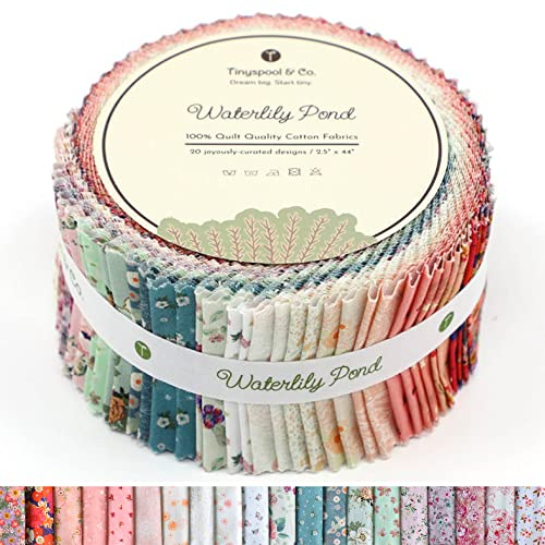 Tinyspool & Co. Jelly Roll Stoff 40 Quilt-Streifen 20 Designs – Vintage-Quiltmaterial und Nähzubehör für Handwerk, Decke, Teppich, Geldbörsenherstellung, Heimdekoration (Seerosenteich), 6.3 cm