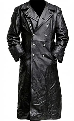 HAOLEI Mens Leather Trench Coat Full Length UK Gothic Faux Leather Steampunk Overcoat Sale Clearance Winter Casual Outwear Lapel Motorcycle Long Coat Biker Jacket Size 8-22