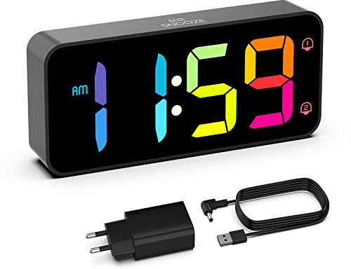HOMVILLA Digitaler Wecker mit Adapter, 2 Alarme, USB-Ladeanschluss, 0–100% Dimmer, 90–120 dB Lautstärke, Schlummerfunktion – Digitale Uhr für Schreibtisch, Schlafzimmer, Nachttisch