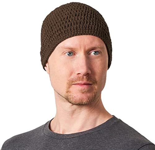 CHARM Sommer Strick Mütze Im Kufi Gebetsmütze Stil - Herren Damen Beanie aus Baumwolle Hut Sonnen Cap Dunkelbraun