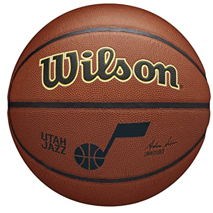 Wilson Basketball, NBA Team Alliance, Utah Jazz, Outdoor und Indoor, PureFeel Cover, Größe: 7, Braun
