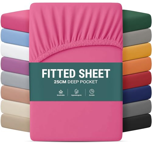 Yorkshire Bedding Super King Fitted Sheet 25 CM Hot Pink Bed sheets with Elastic Corners Easy Care Soft Brushed Microfiber Fabric Breathable Shrinkage Fade-Resistant Bedsheets
