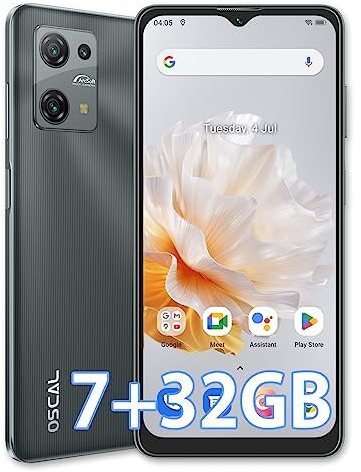 OSCAL Telephone Portable, C30 Smartphone Pas Cher, 7GO RAM+32Go ROM/TF-1To Extensible, Téléphone Portable avec 6,5 HD+ Écran, Caméras 12+5MP, Batterie 5080 mAh, Android 12, Face ID/OTG - Noir