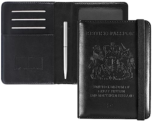 DMLuna Passport Holder, Premium PU Leather Travel Passport Wallet RFID Blocking Passport Cover Case Travel Documents Organizer with Pen Holder, for Women and Men - Black