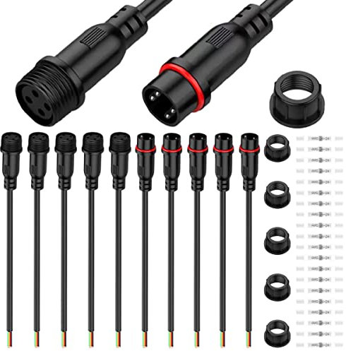 Xiatiaosann Lot de 5 paires de câbles de connecteur LED étanches à 4 broches – Prise mâle et femelle avec fil 0,2 mm² 24 AWG, câble d'extension IP67 20 cm pour voiture, camion, bateau