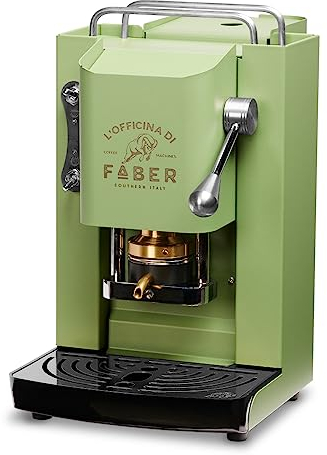 FABER COFFEE MACHINES | Modell Pro Deluxe | Kaffeepadmaschine für 44 mm ESE-Pads | Chrom-Finish | Padpresse aus Messing (Acid Green), Anisgrün