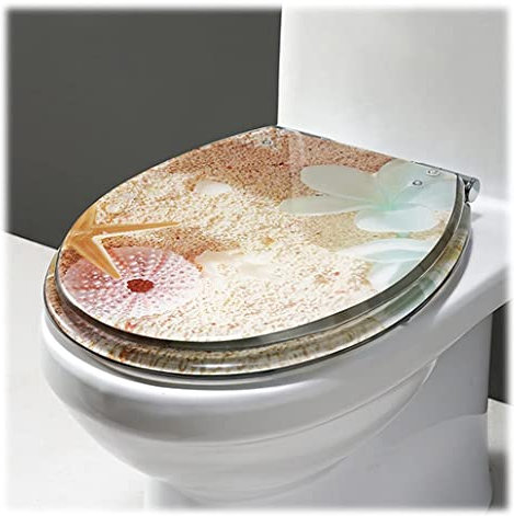 Abattant WC ovale à fermeture douce à paillettes avec libération rapide – Housse de siège de toilette en résine confortable pour un nettoyage facile dans les salles de bains