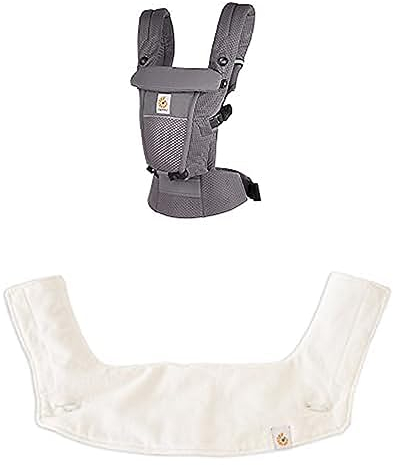 Ergobaby Bundle aus Adapt SoftFlex Mesh 3-Positionen Babytrage, Graphite Grey + Schultergurtschoner und Latz, Teething Pad für Ergobaby Babytragen, Natural