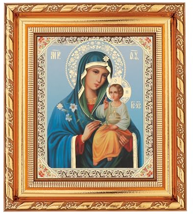 NKlaus Gottesmutter Nicht Verwelkende Blume Ikone, Rahmen Glas 14x16cm christlich 13910