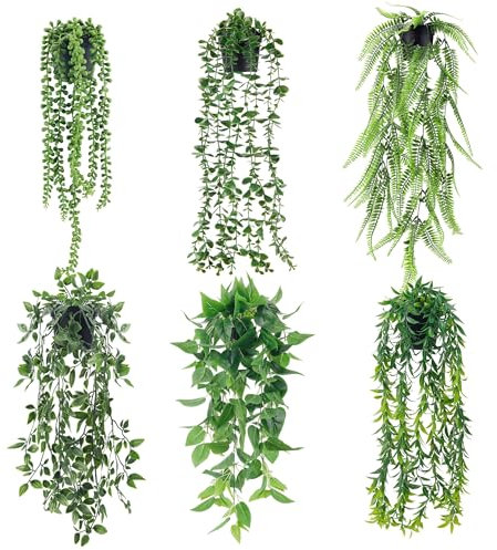 Der Rose 6 Stück kunstpflanze künstliche Pflanzen Fake Plant kunstpflanzen hängend für Wohnzimmer, Zimmer, Wand Deko Aesthetic Room Decor