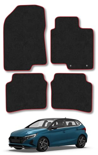 Fits Hyundai i20 (2020+) [Mild Hybrid] Carpet Car Mats | Red Edge Trim Tailored Fit Floor Mats Full Coverage Protection Accessories Easy Clean Anti Slip Made in the UK