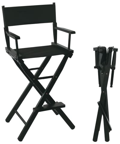 JXUFDHO Hoher Regiestuhl, faltbar, 76,2 cm, Make-up-Stuhl, schwarz, für Maskenbildner, 113 kg Kapazität, massives Hartholz, Schwarz