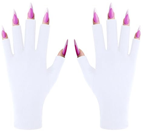 UV Gloves for Gel Nail lamp, Professional UPF50+ UV Protection Gloves for Manicures, Anti UV Fingerless Gloves for Nail Art Skin Care Protecting Hands from UV Light Harm (White)