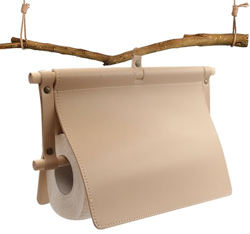 Novent Porte-serviettes en bois et cuir, porte-papier toilette, en cuir, style vintage, sans perçage, pour la cuisine et la salle de bain