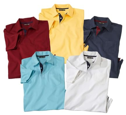 ATLAS FOR MEN - 5er-Pack Poloshirts - Reine Baumwolle - XXL