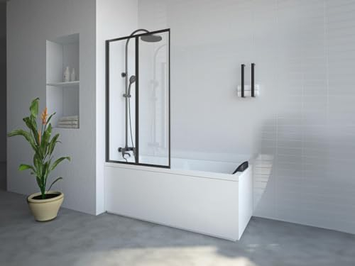 Vente-unique - Pare baignoire pliant en métal style atelier - Noir mat - 80 x 140 cm - DISTRICT