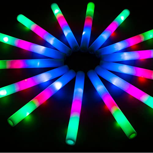 OLUPP Glow Sticks Bulk, 46 Pcs Giant Foam Glow Sticks with 3 Modes Colorful Flashing, Neon Party Favors, Glow in The Dark Party Supplies for Wedding, Raves, Concert, Camping, New Year, Carnival