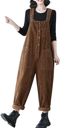 Azruma Onesie Damen, Softshellanzug 92 Schutzanzug Einweg Frauen Vintage Corduroy Einfarbig Ärmellose Jumpsuit Mit Taschen Kleidung Damen Elegant Sportklamotten Damen Set(Kaffee,M)