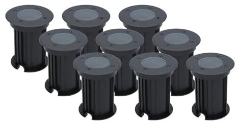 HOFTRONIC - 9er Set Maisy LED Bodeneinbaustrahler Außen Schwarz - IP67 Wasserdicht - GU10 (wechselbar) 230V - Befahrbar & Kratzfest - Bodenstrahler für Bäume, Terrasse, Decking & Pflastersteine