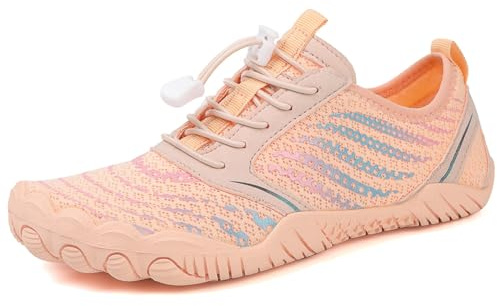 AONEGOLD Water Shoes - Quick Dry Aqua Shoes for Men & Women - Barefoot, Breathable, Lightweight - Perfect for Yoga, Snorkeling, Surfing, Beach, Fitness - Light Pink, Size 6.5