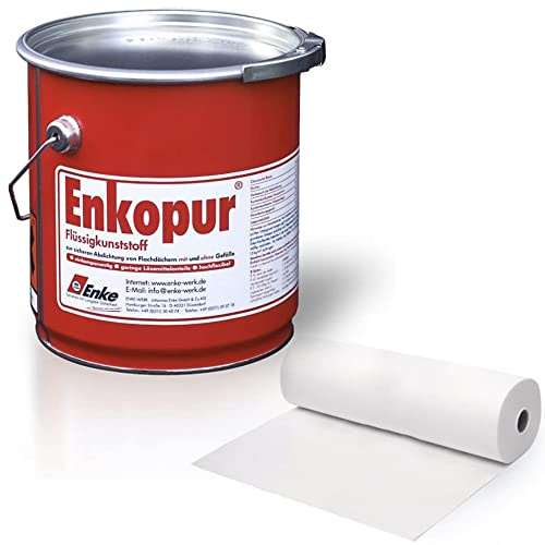 Enke Enkopur® Flüssigkunststoff | 12,5kg | grau | inkl Vlies (30cm x 12,5m) | Universalabdichtung Feuchtigkeitssperre für Dach, Keller, Sockel | sofort dicht rissüberbrückend
