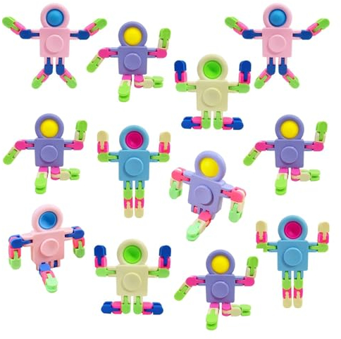 Bambebe 12PCS Roboter Fidget Toys für Kinder Erwachsene, Deformation Chain Transformator Fingertip Spielzeug, Badewannenspielzeug für Kinder, Baby Sensorik Spielzeug, Party Gunst(Zufällige Farbe)