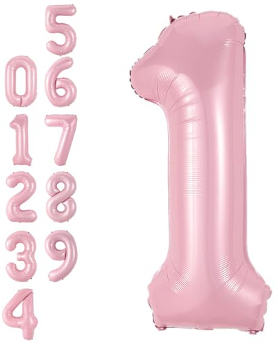 Pink Number 1 Balloon,40 Inch Light Pink Foil Digital Balloons | Number 1 Balloons for Girls Women Birthday Baby Shower Anniversary Princess Party Supplies Decorations