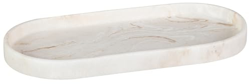 Marble Vanity Tray - Oval Storage Tray | Bathroom Organizer for Soap, Candles, Towels, Plants, Jewelry, Rings | Bathtub, Kitchen, Dresser, Countertop Storage - Natural Marble