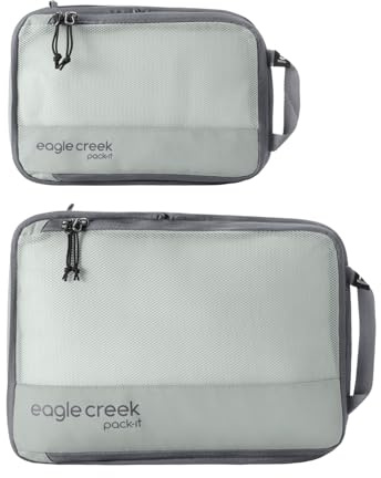 eagle creek Pack-It Isolate Kompressionswürfel-Set, Kompressions-Verpackungswürfel zur Optimierung des Gepäckraums, praktischer Tragegriff oben, selbstreparierende Reißverschlüsse, Storm Grey - Reveal
