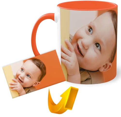 Taza Personalizada Foto Texto Taza Cerámica Diseño Único Desayunos Originales Regalo Original Apta Microondas Lavavajillas Regalo Impresión de Calidad Descuento Por Cantidad (NARANJA)